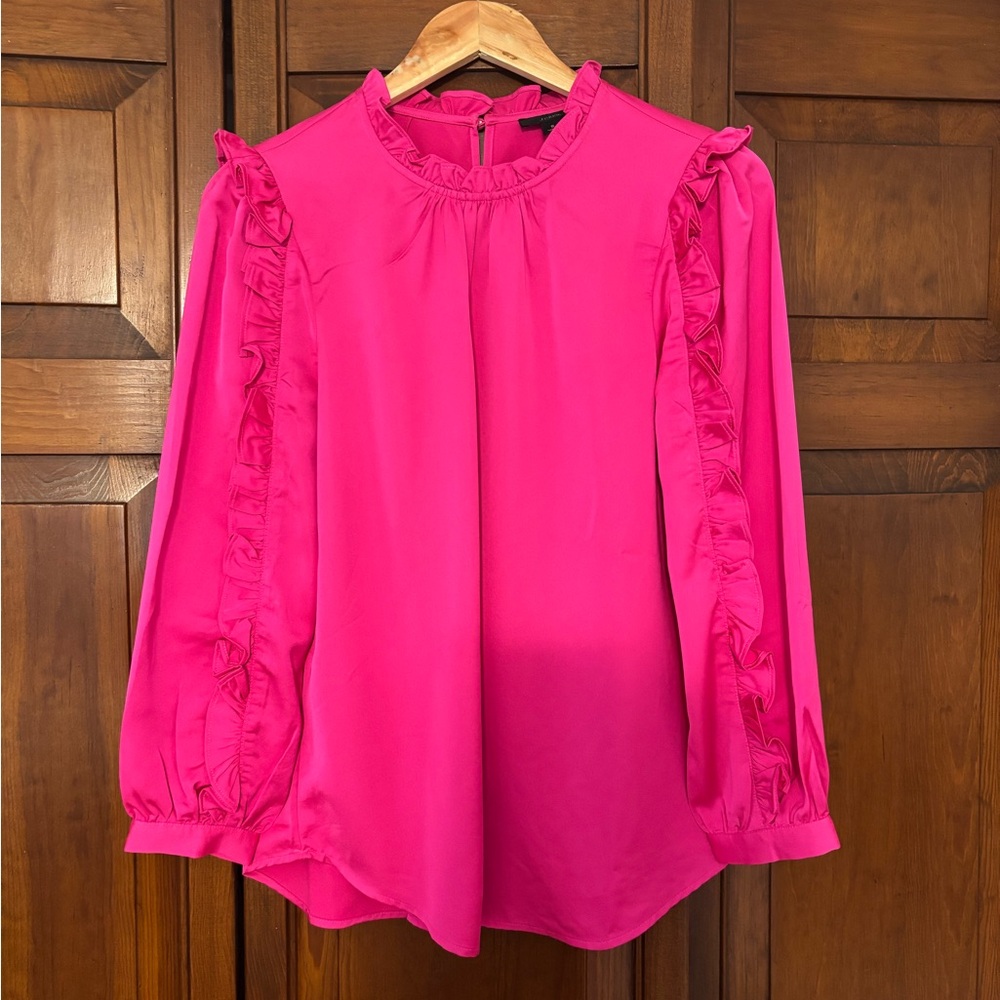 J. Crew Vibrant Pink Ruffle Blouse